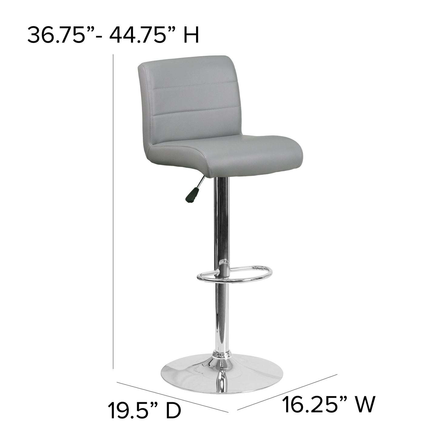 Scott Contemporary Gray Vinyl Adjustable Height Barstool with Rolled Seat and Chrome Base Gray