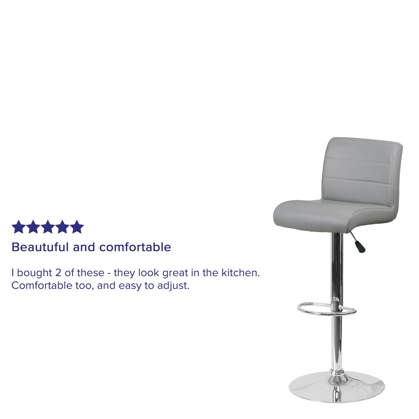 Scott Contemporary Gray Vinyl Adjustable Height Barstool with Rolled Seat and Chrome Base Gray