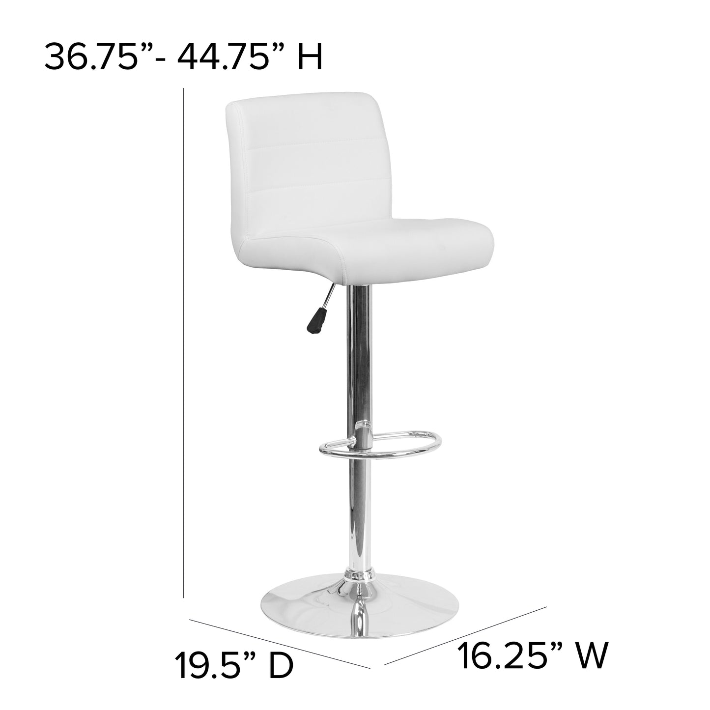 Scott Contemporary White Vinyl Adjustable Height Barstool with Rolled Seat and Chrome Base White