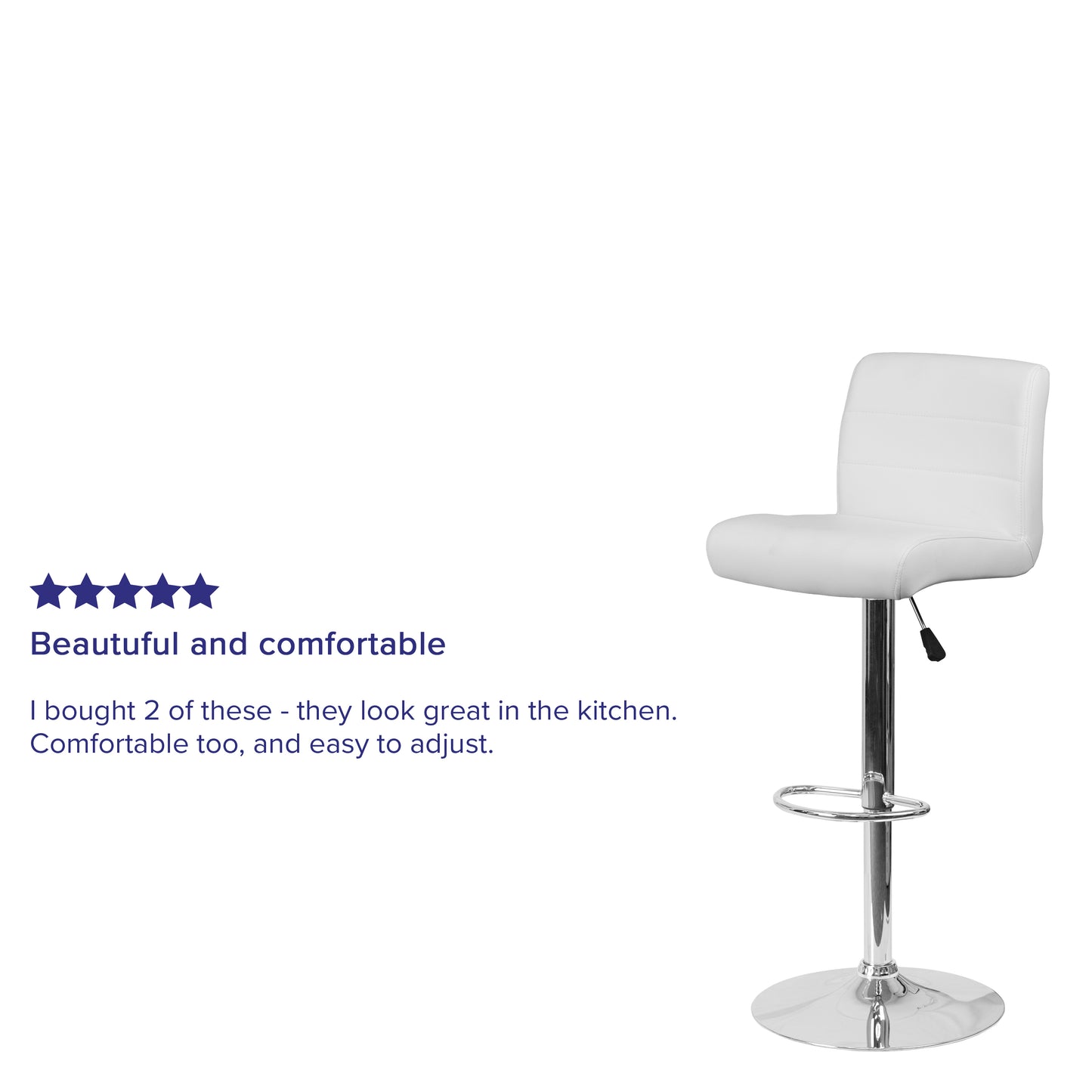 Scott Contemporary White Vinyl Adjustable Height Barstool with Rolled Seat and Chrome Base White