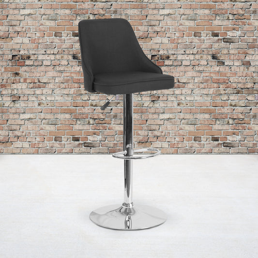Trieste Contemporary Adjustable Height Barstool in Black Fabric Black Fabric
