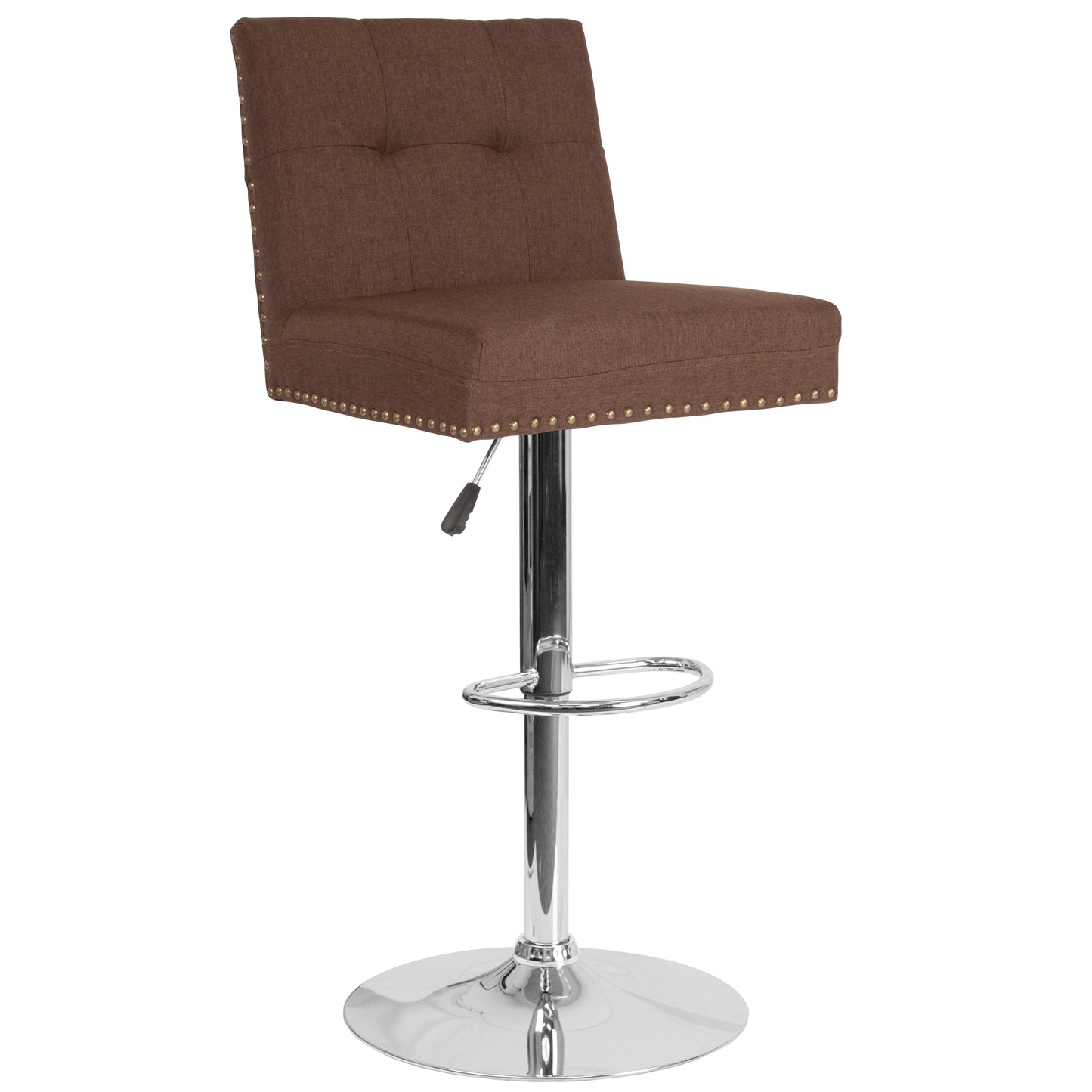 Ravello Contemporary Adjustable Height Barstool with Accent Nail Trim in Brown Fabric Brown Fabric
