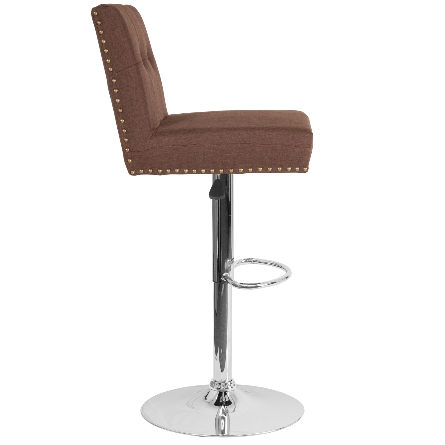 Ravello Contemporary Adjustable Height Barstool with Accent Nail Trim in Brown Fabric Brown Fabric