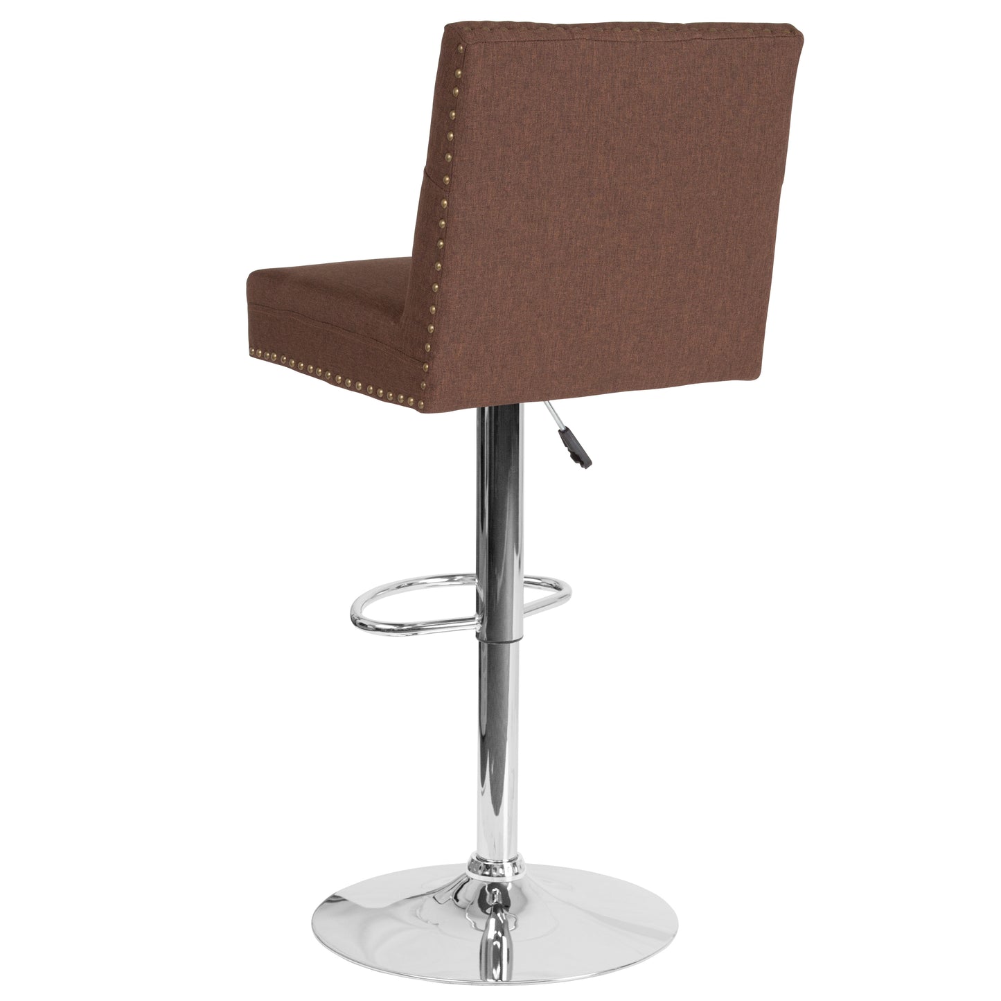Ravello Contemporary Adjustable Height Barstool with Accent Nail Trim in Brown Fabric Brown Fabric