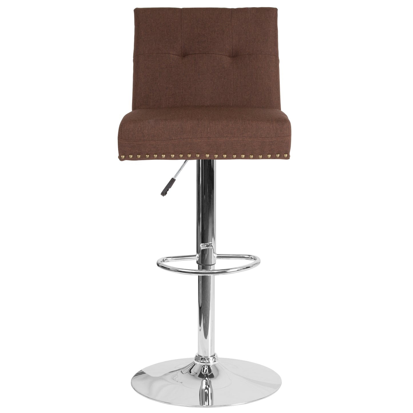 Ravello Contemporary Adjustable Height Barstool with Accent Nail Trim in Brown Fabric Brown Fabric