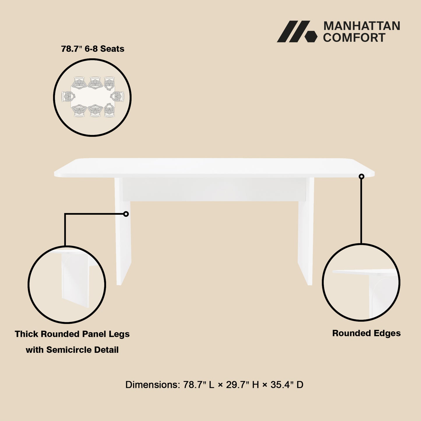 Ella Modern 79" Dining Table in White DT006-WH