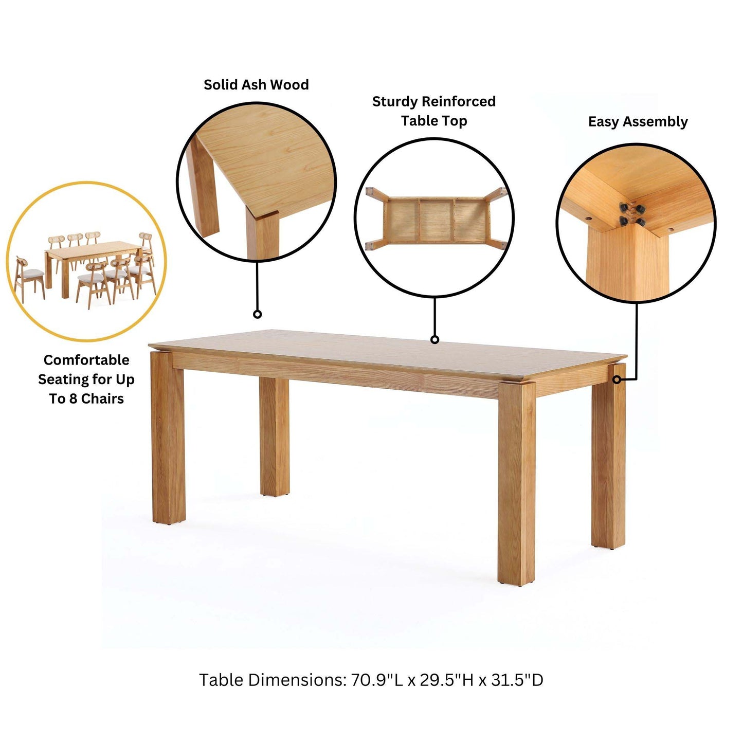 Manhattan Comfort Rockaway Modern 70.86 Solid Wood Dining Table in Nature DT02-NA