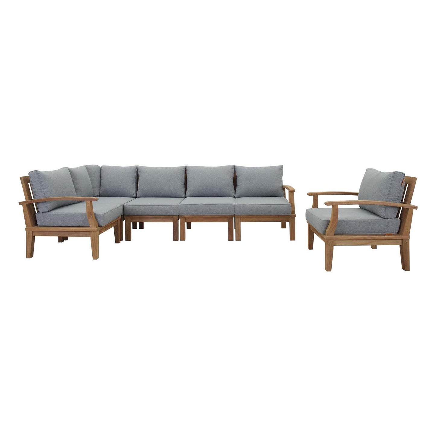Marina 6 Piece Outdoor Patio Teak Set by Modway EEI-1816-NAT-GRY-SET