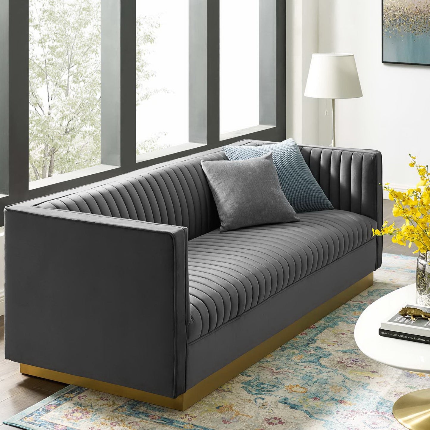 Sanguine Vertical Channel Tufted Performance Velvet Sofa by Modway EEI-3405-GRY