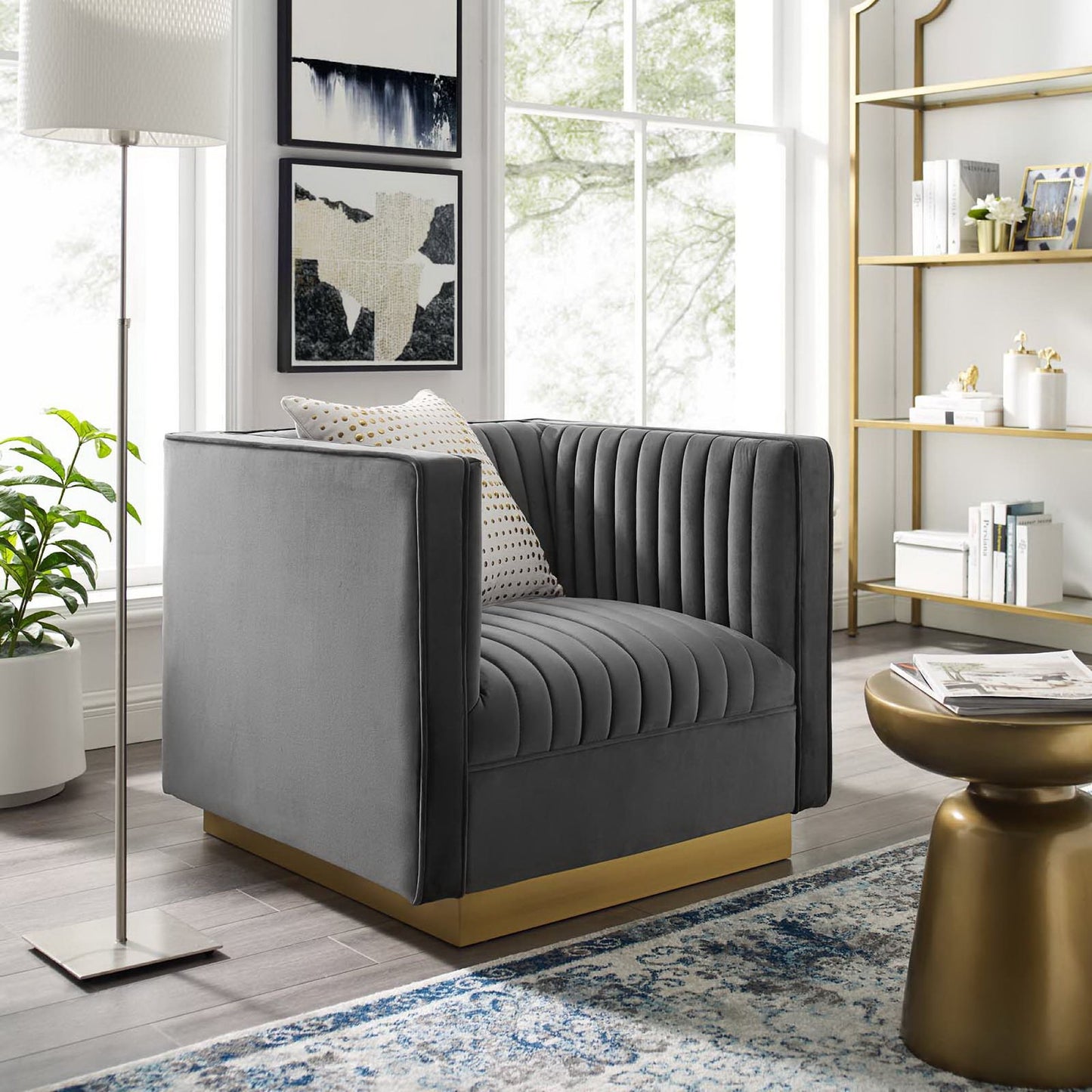 Sanguine Vertical Channel Tufted Accent Performance Velvet Armchair by Modway EEI-3406-GRY