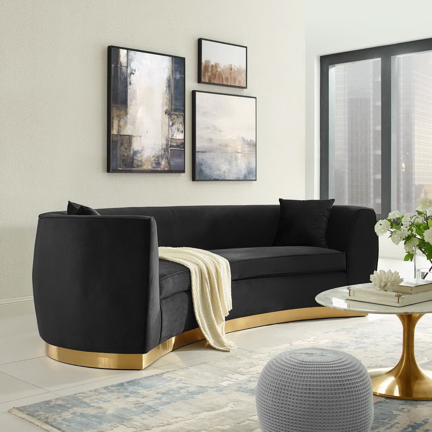 Resolute Curved Performance Velvet Sofa by Modway EEI-3408-BLK