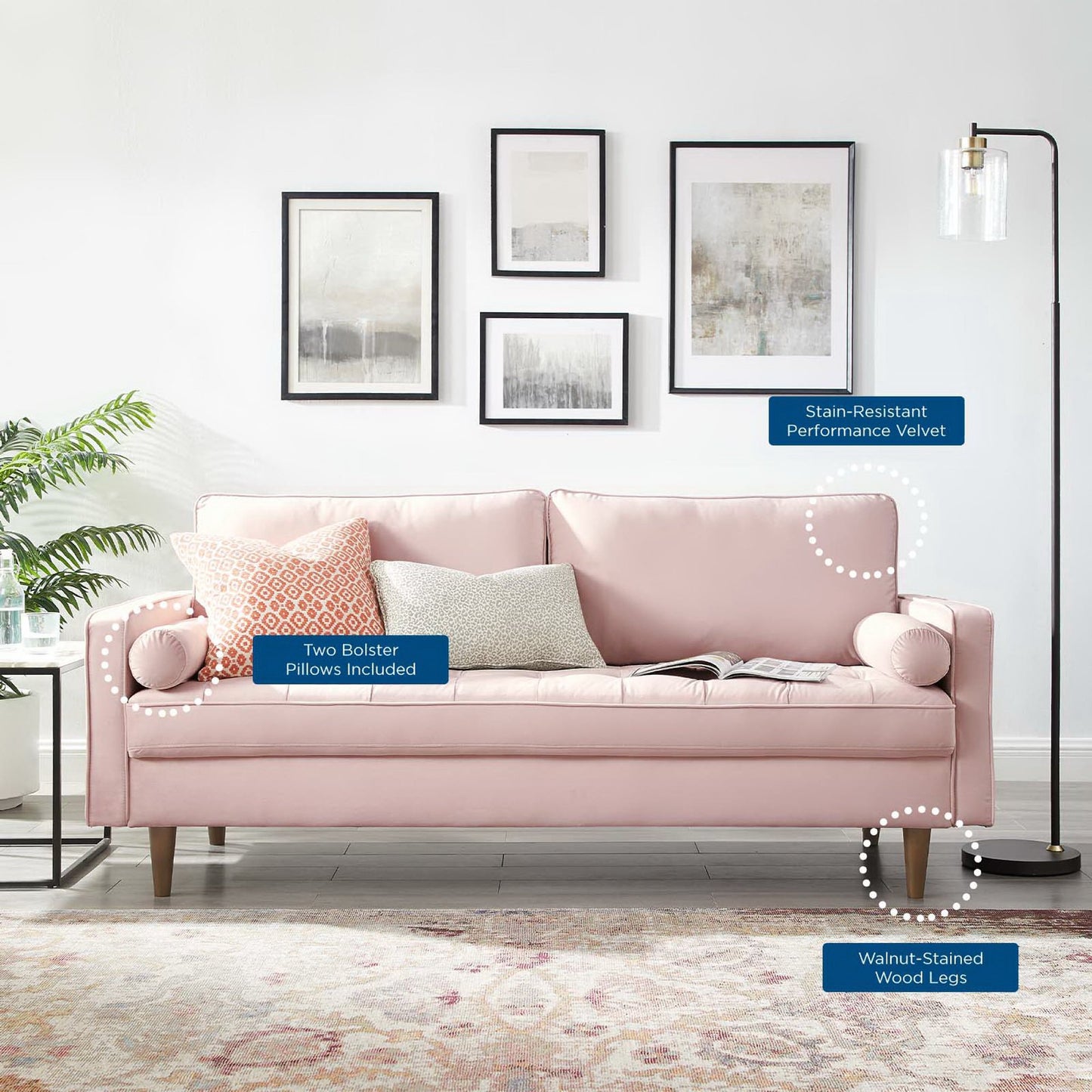 Valour Performance Velvet Sofa by Modway EEI-3764-PNK