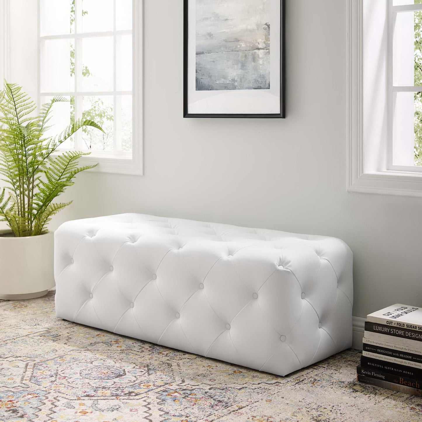Amour 48" Tufted Button Entryway Faux Leather Bench by Modway EEI-3767-WHI