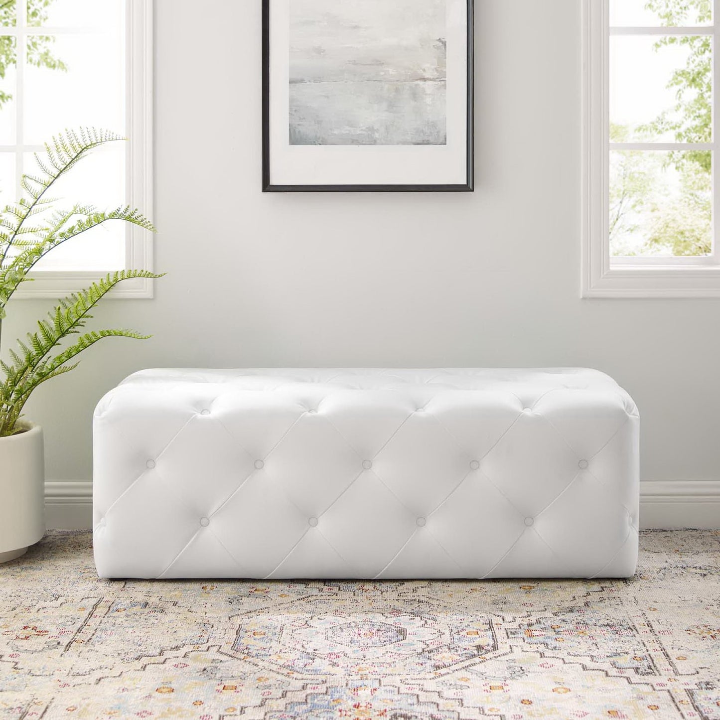 Amour 48" Tufted Button Entryway Faux Leather Bench by Modway EEI-3767-WHI