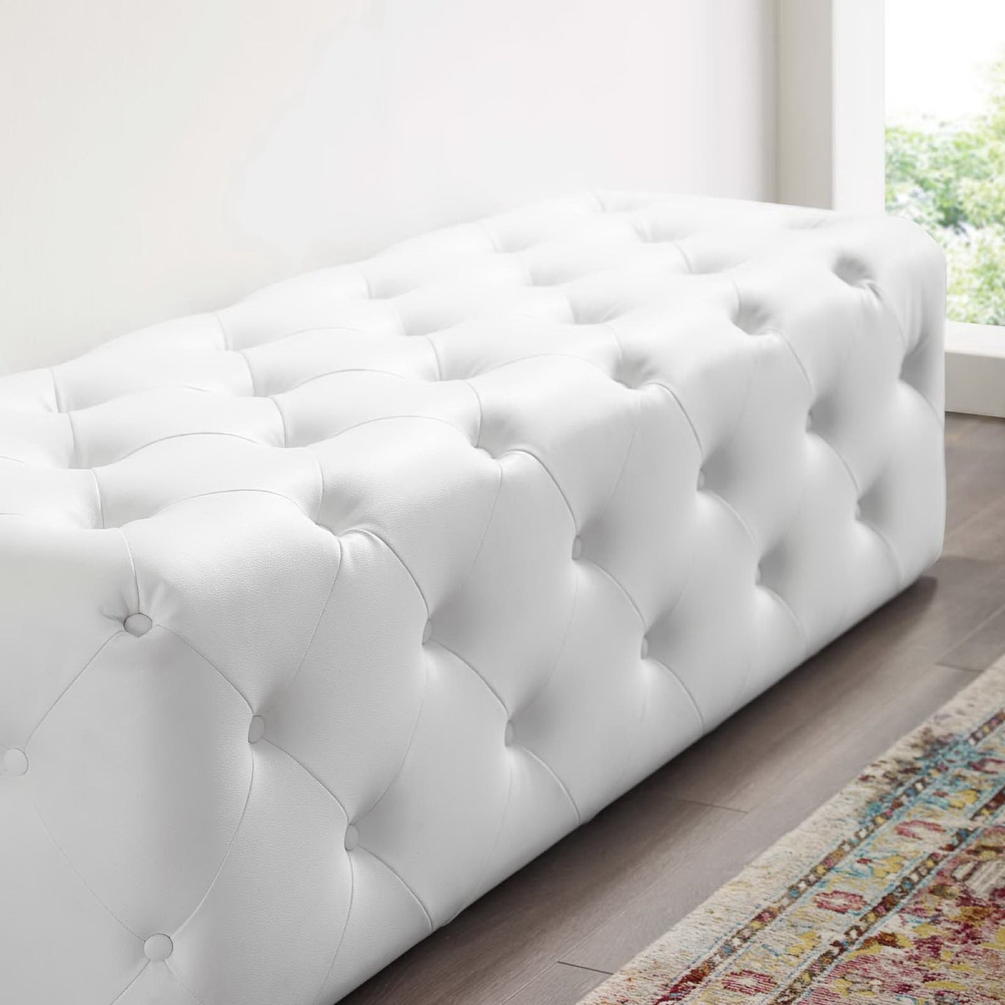 Amour 60" Tufted Button Entryway Faux Leather Bench by Modway EEI-3769-WHI