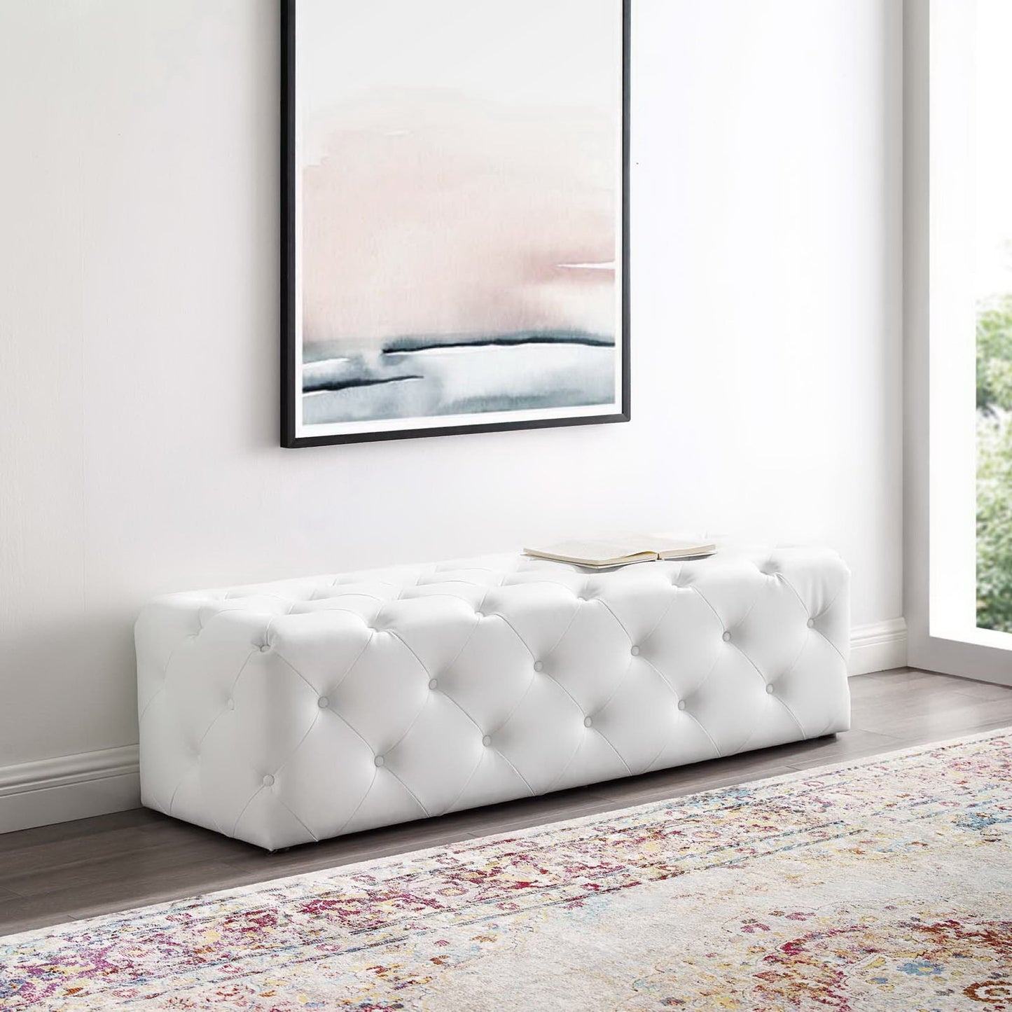 Amour 60" Tufted Button Entryway Faux Leather Bench by Modway EEI-3769-WHI