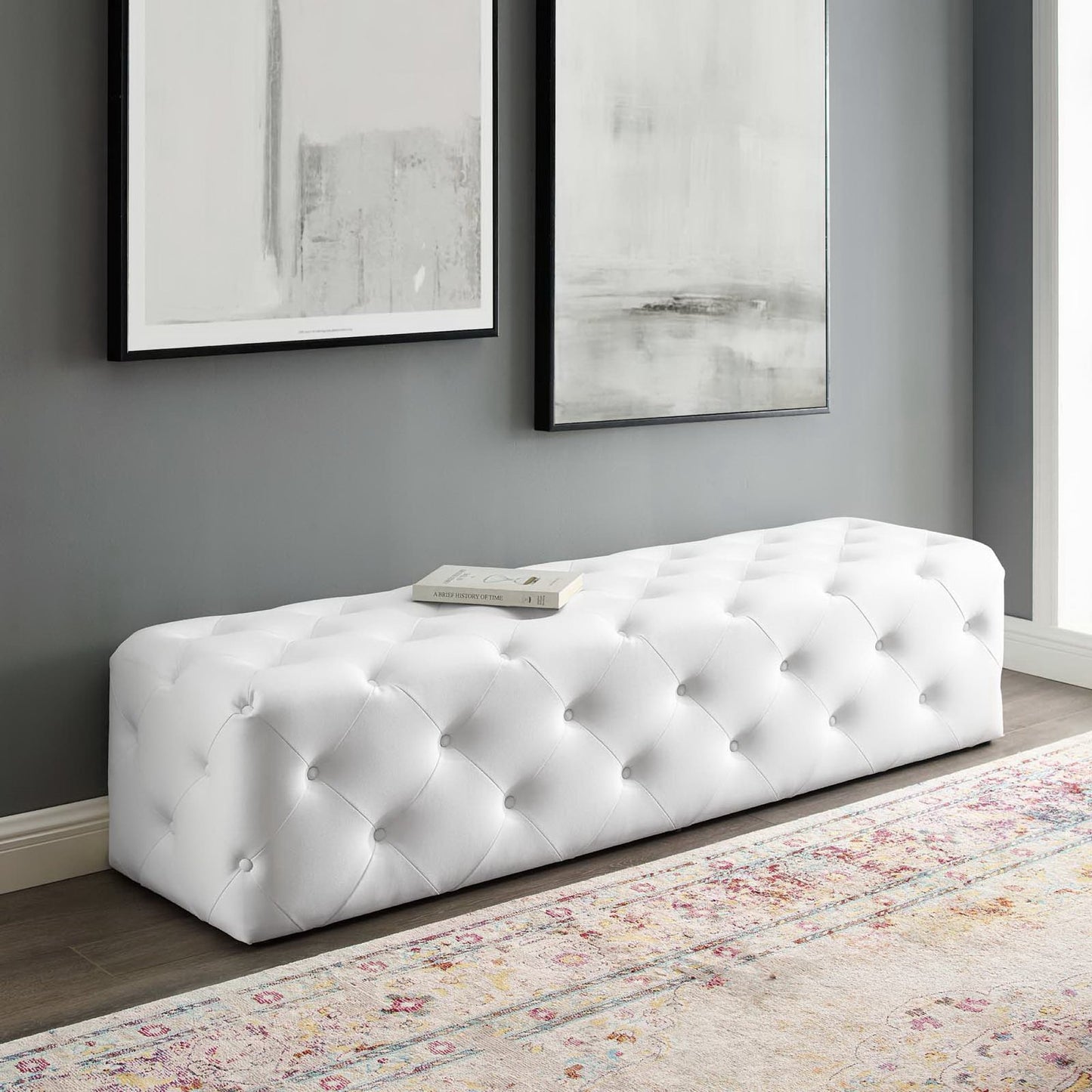 Amour 72" Tufted Button Entryway Faux Leather Bench by Modway EEI-3771-WHI
