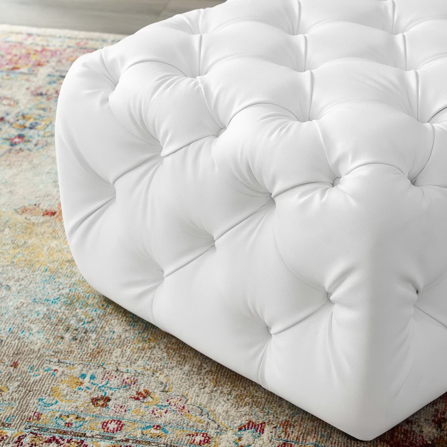 Amour Tufted Button Square Faux Leather Ottoman by Modway EEI-3775-WHI