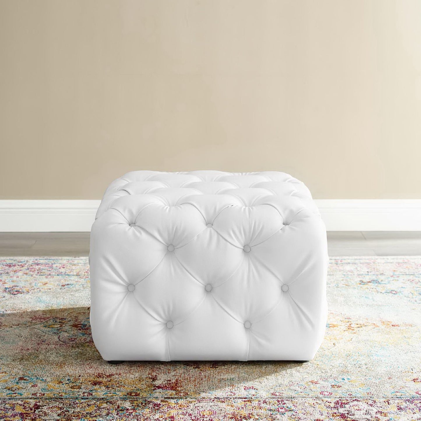 Amour Tufted Button Square Faux Leather Ottoman by Modway EEI-3775-WHI