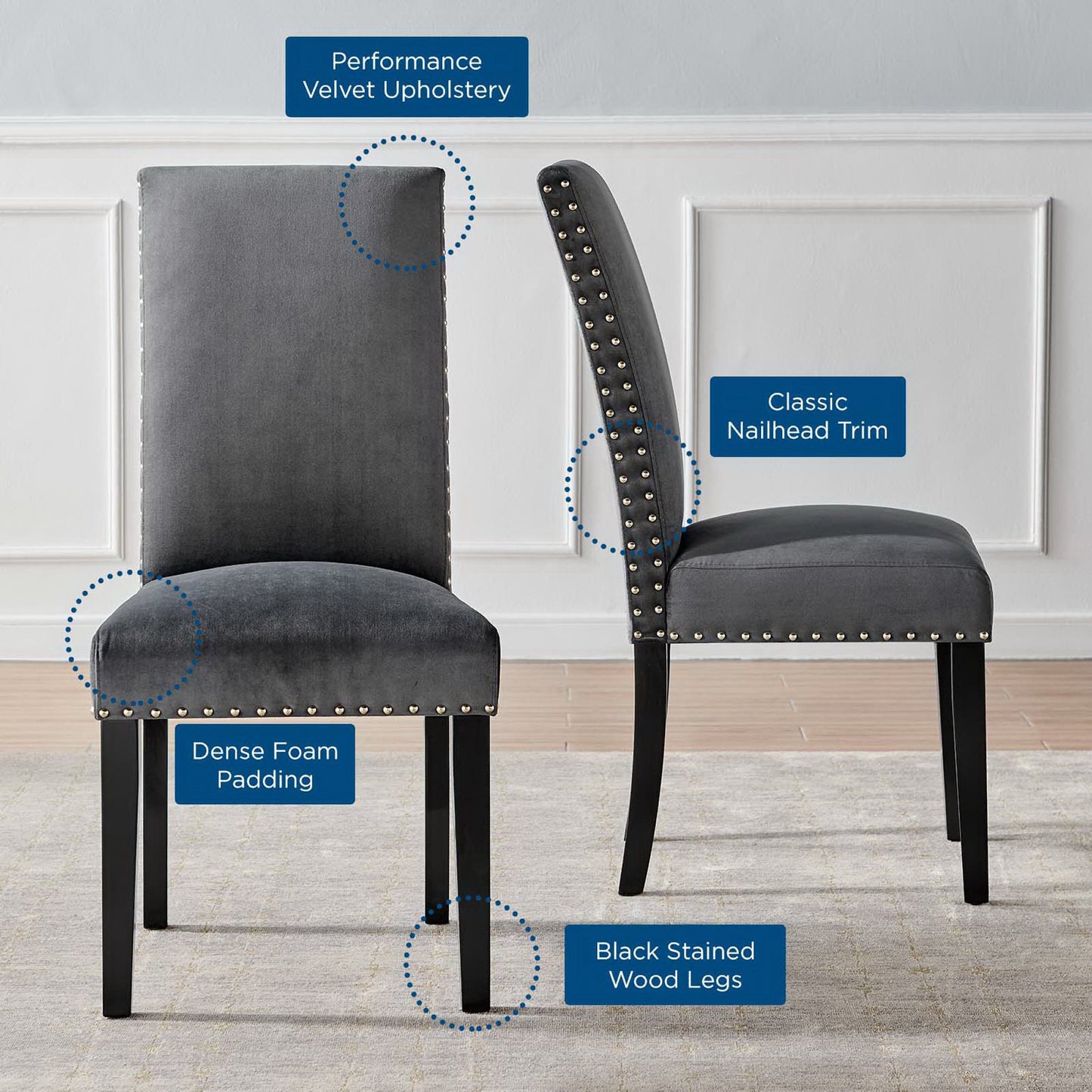 Parcel Performance Velvet Dining Side Chairs Set of 2 by Modway EEI-3779-CHA