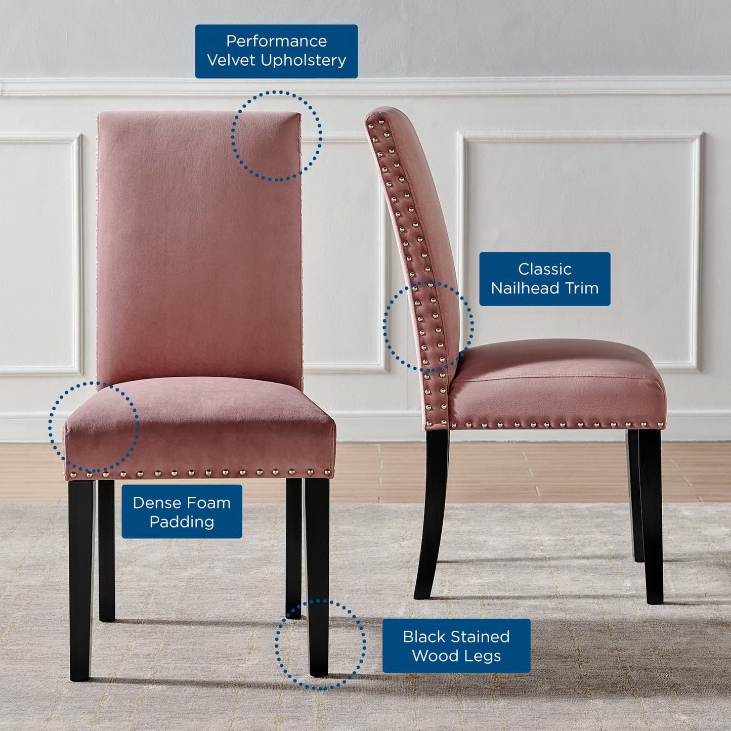 Parcel Performance Velvet Dining Side Chairs Set of 2 by Modway EEI-3779-DUS