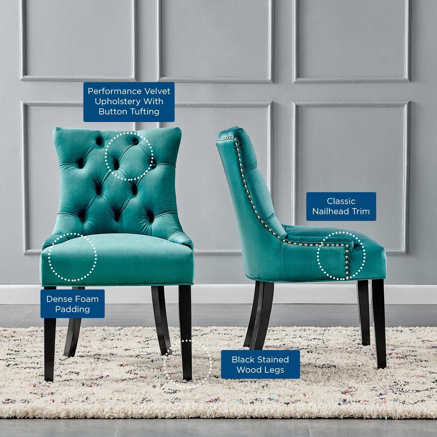 Regent Tufted Performance Velvet Dining Side Chairs Set of 2
