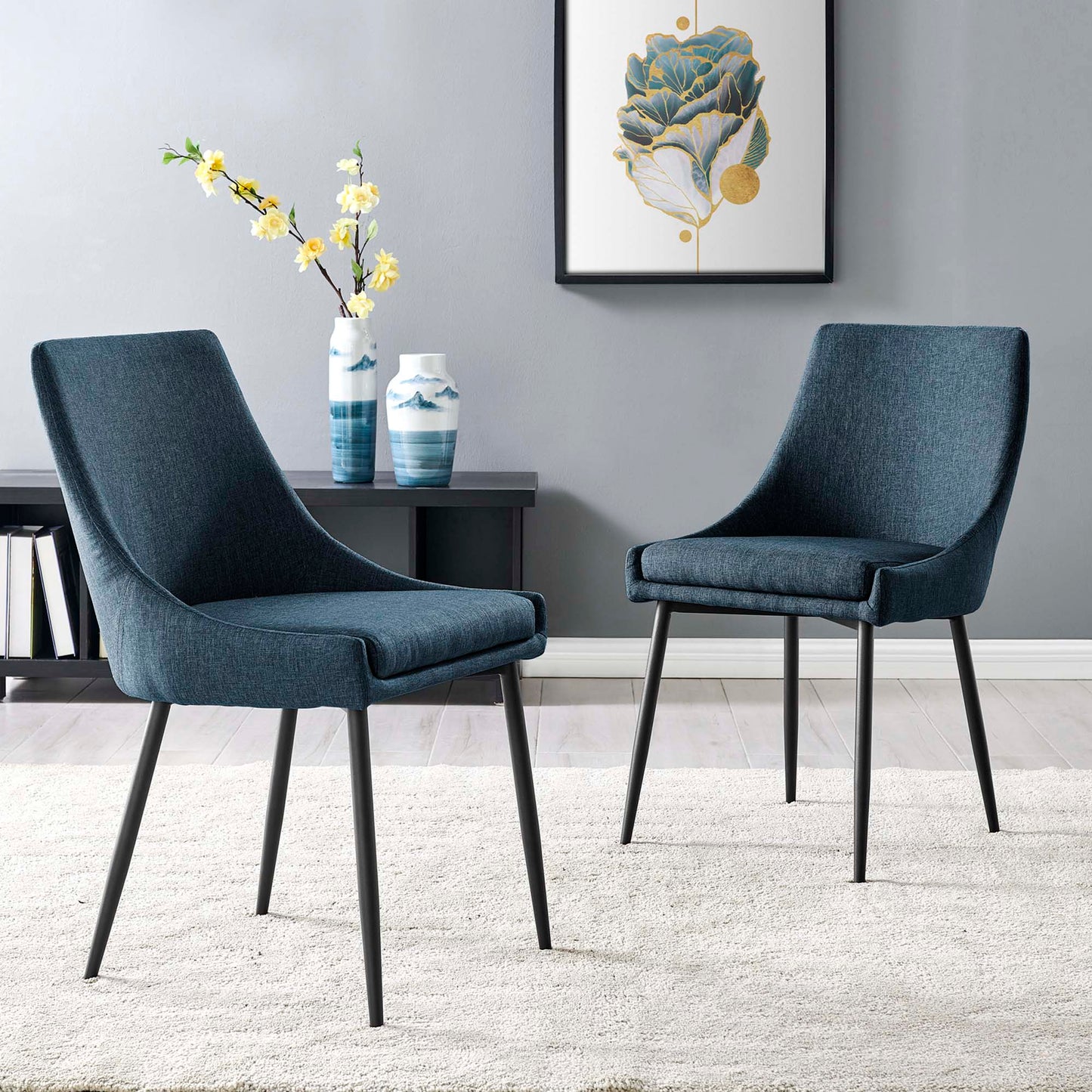 Viscount Upholstered Fabric Dining Chairs Set of 2 by Modway EEI-3809-BLK-AZU