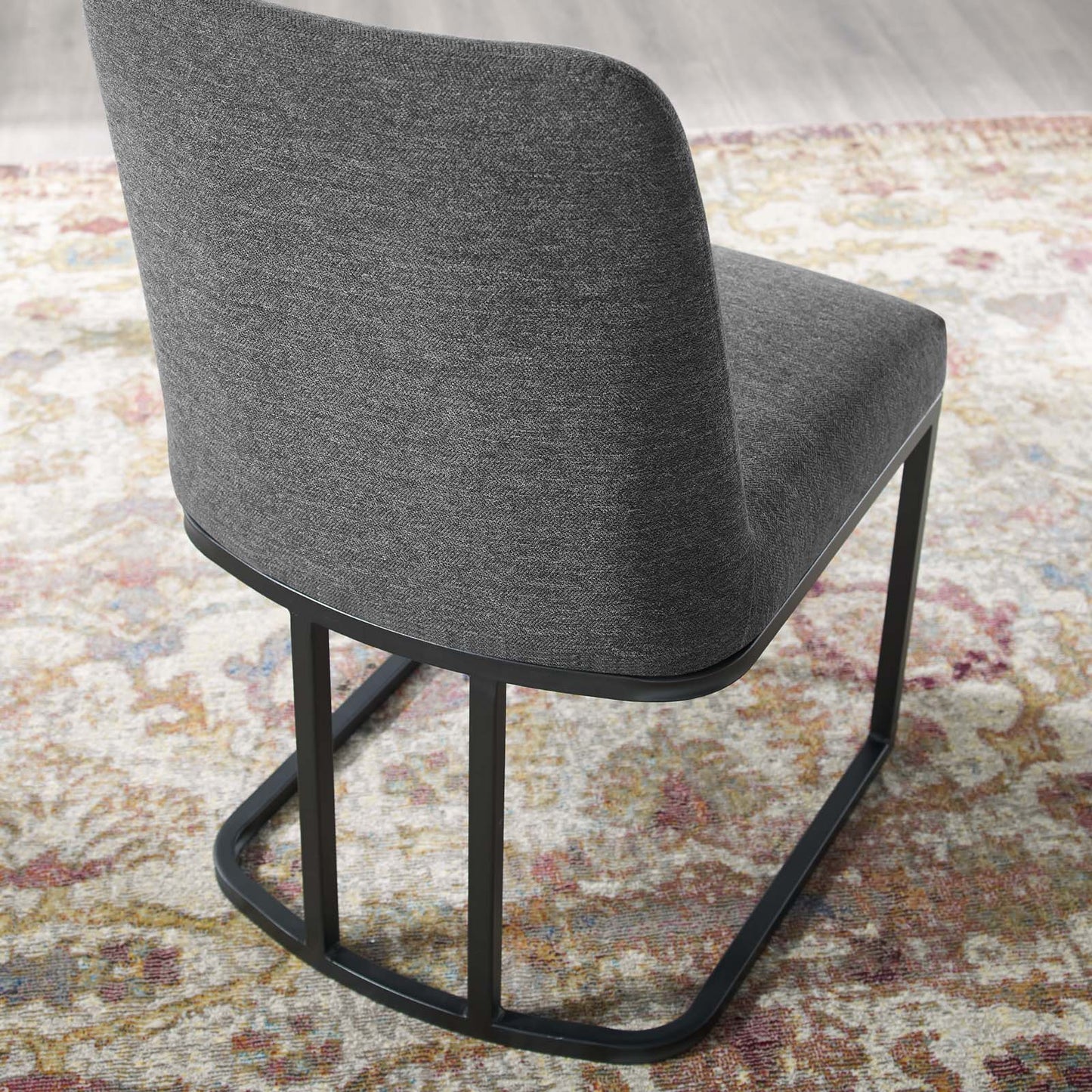 Amplify Sled Base Upholstered Fabric Dining Side Chair by Modway EEI-3811-BLK-CHA