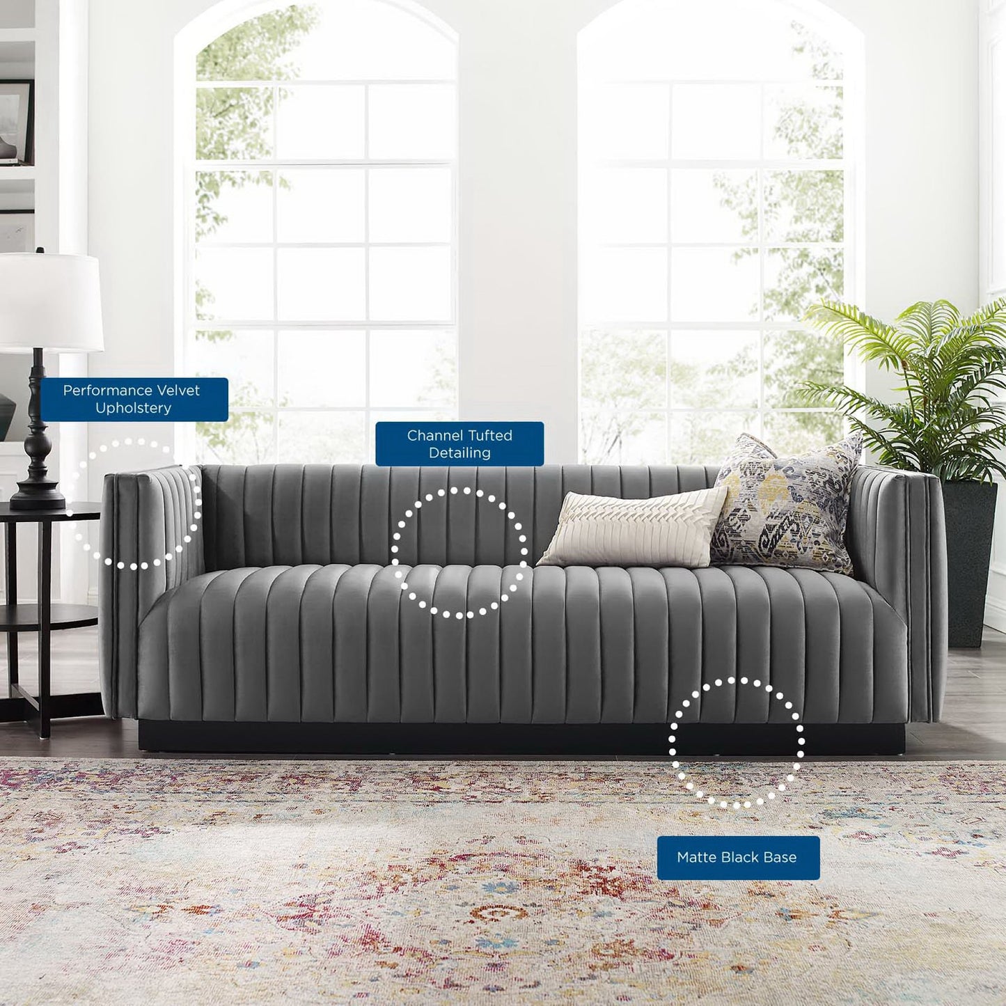 Conjure Channel Tufted Velvet Sofa by Modway EEI-3885-GRY