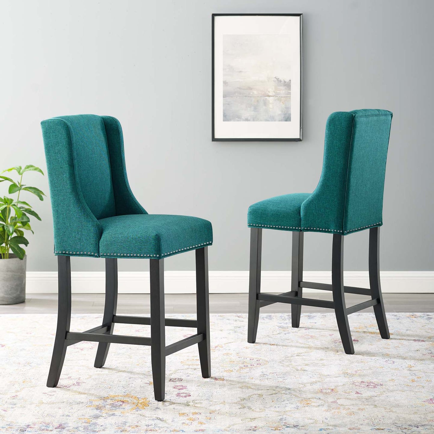Baron Upholstered Fabric Counter Stool Set of 2 by Modway EEI-4016-TEA
