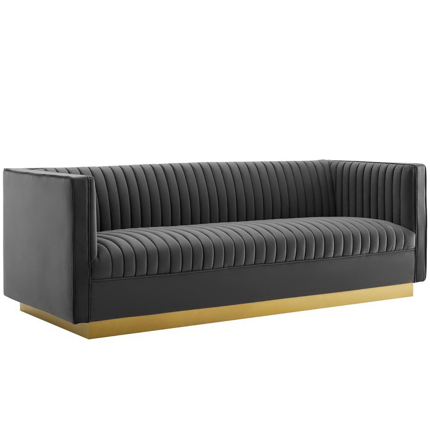Sanguine Vertical Channel Tufted Upholstered Performance Velvet Sofa and Armchair Set by Modway EEI-4143-GRY-SET