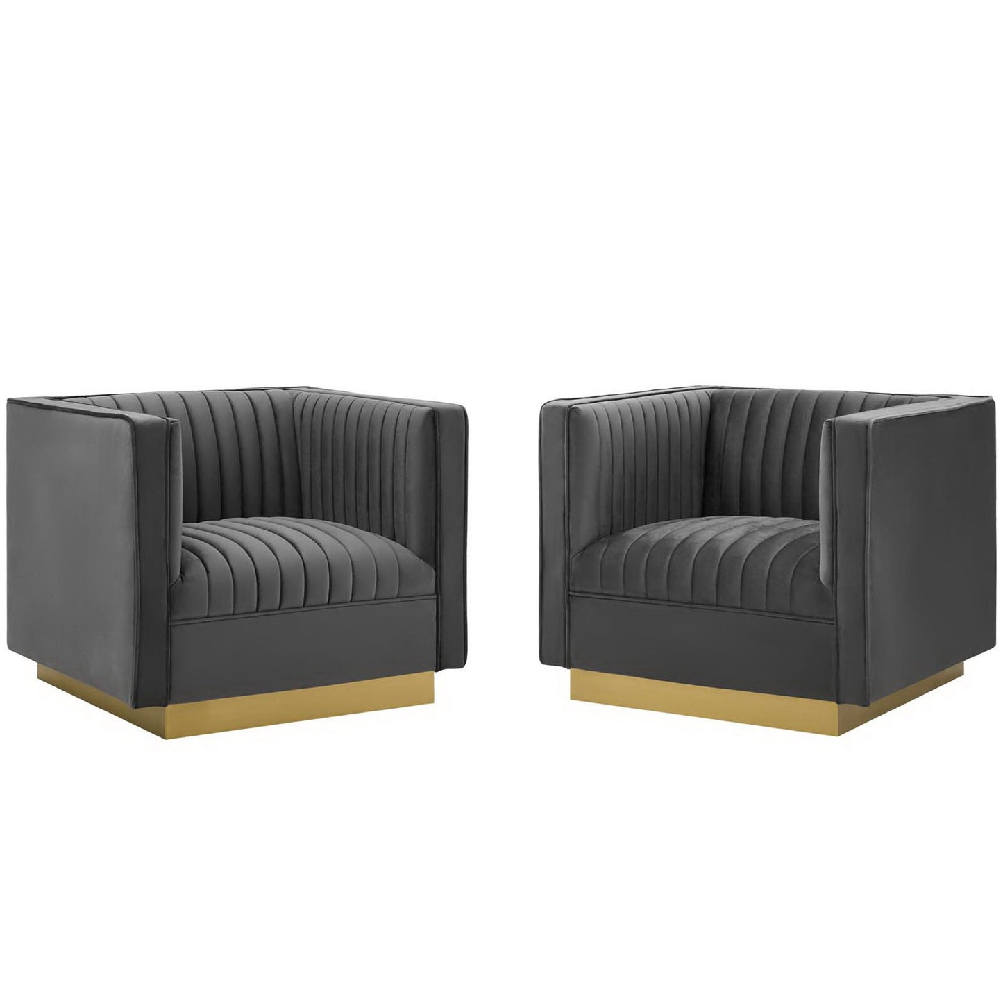 Sanguine Vertical Channel Tufted Upholstered Performance Velvet Armchair Set of 2 by Modway EEI-4145-GRY
