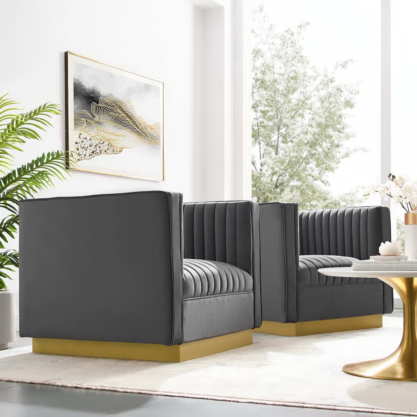 Sanguine Vertical Channel Tufted Upholstered Performance Velvet Armchair Set of 2 by Modway EEI-4145-GRY