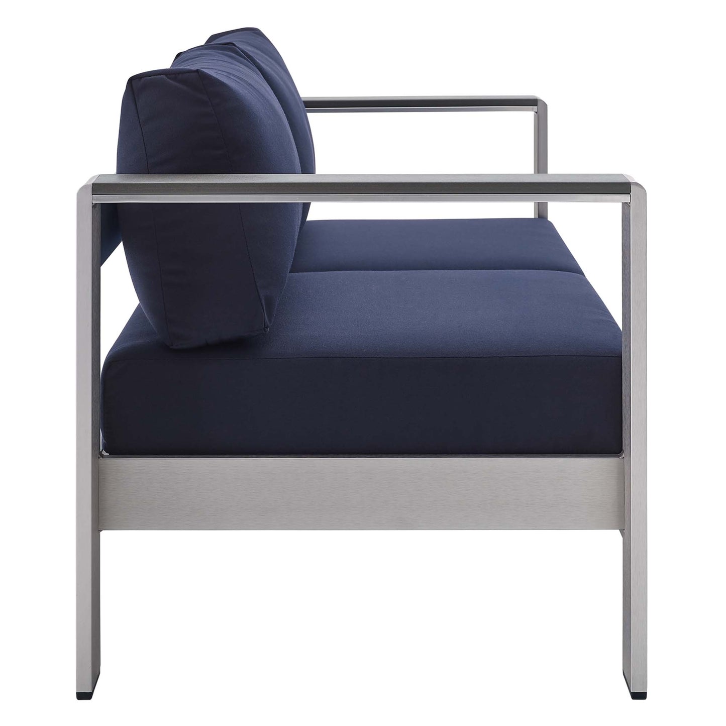 Shore Sunbrella® Fabric Aluminum Outdoor Patio Loveseat by Modway EEI-4226-SLV-NAV