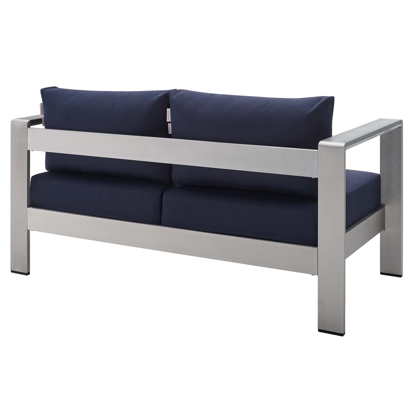 Shore Sunbrella® Fabric Aluminum Outdoor Patio Loveseat by Modway EEI-4226-SLV-NAV
