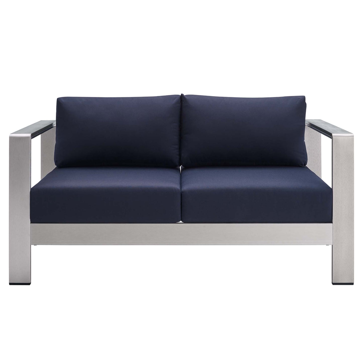 Shore Sunbrella® Fabric Aluminum Outdoor Patio Loveseat by Modway EEI-4226-SLV-NAV