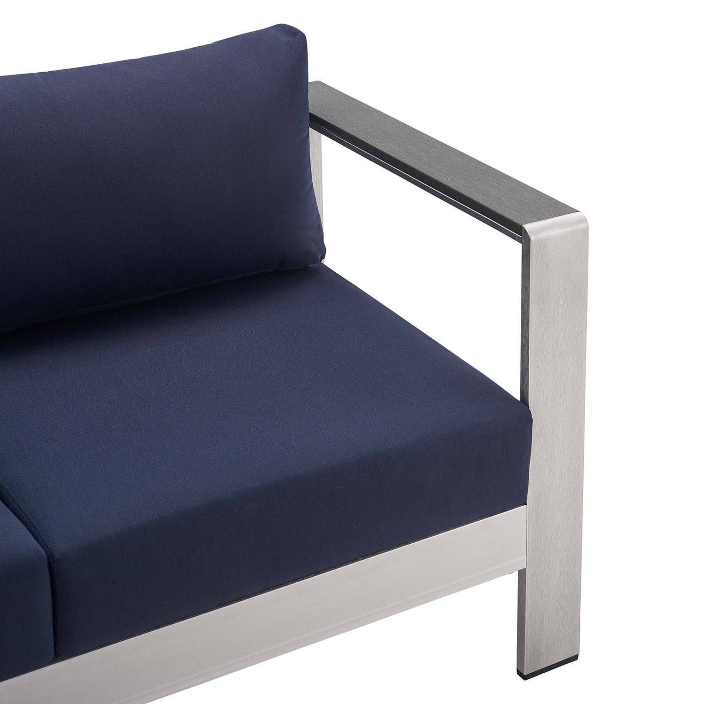 Shore Sunbrella® Fabric Aluminum Outdoor Patio Loveseat by Modway EEI-4226-SLV-NAV