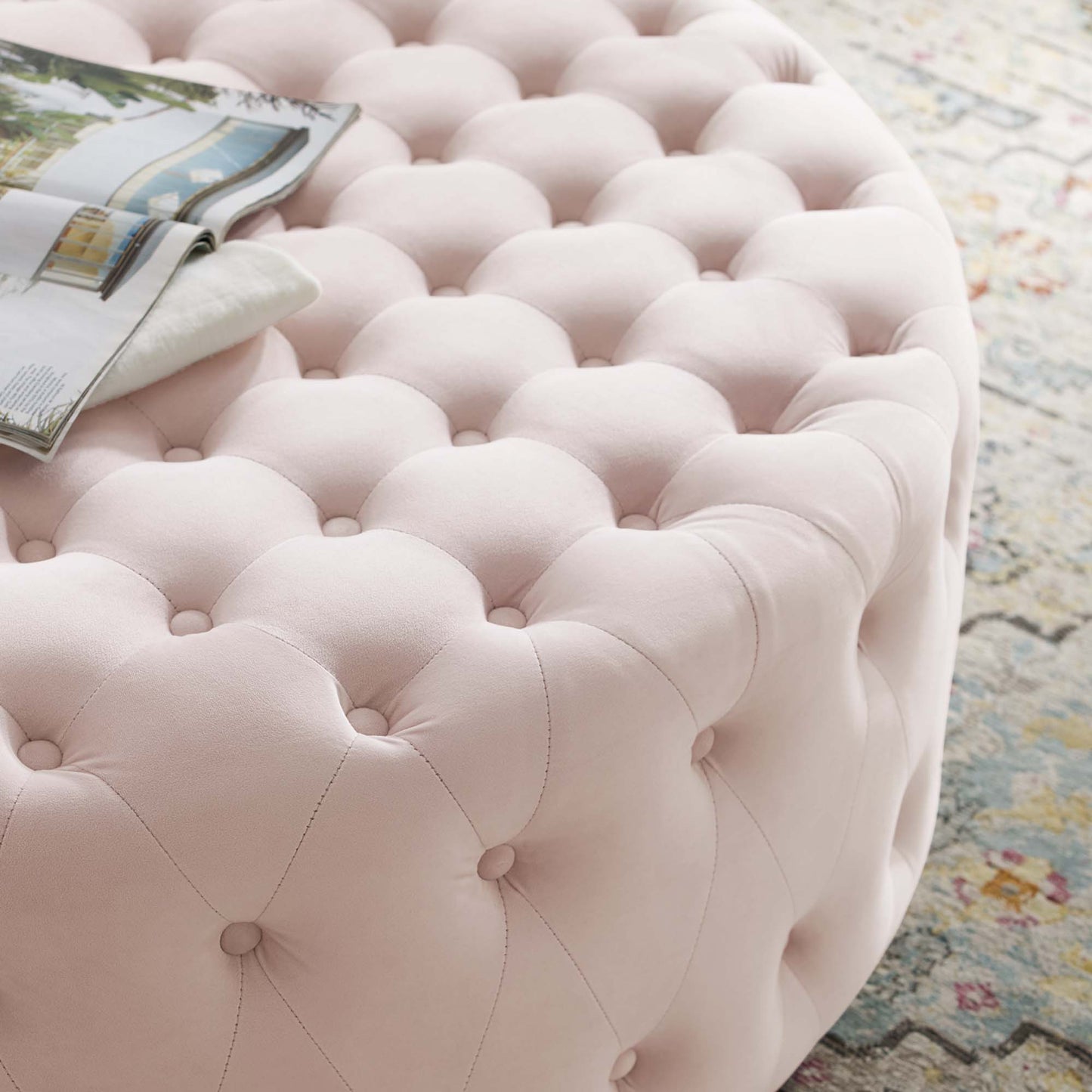 Ensconce Tufted Performance Velvet Round Ottoman by Modway EEI-4326-PNK