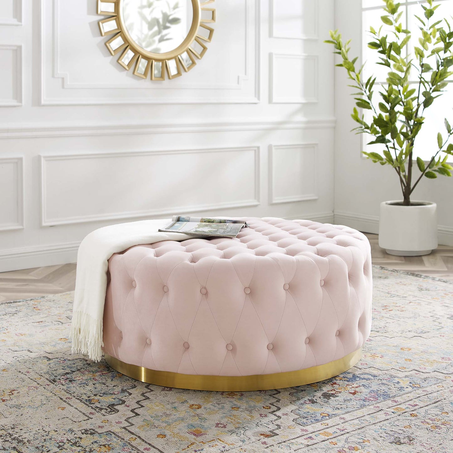 Ensconce Tufted Performance Velvet Round Ottoman by Modway EEI-4326-PNK