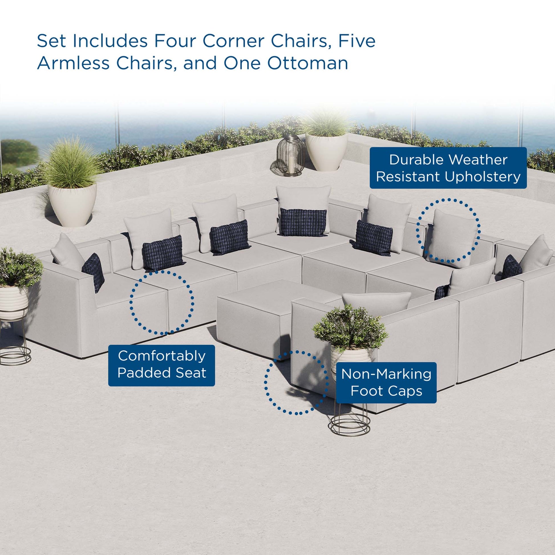 Saybrook 10-Piece Outdoor Patio Upholstered Sectional Sofa by Modway