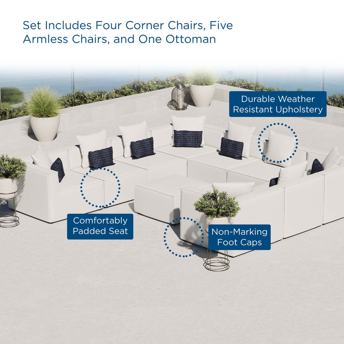 Saybrook 10-Piece Outdoor Patio Upholstered Sectional Sofa by Modway