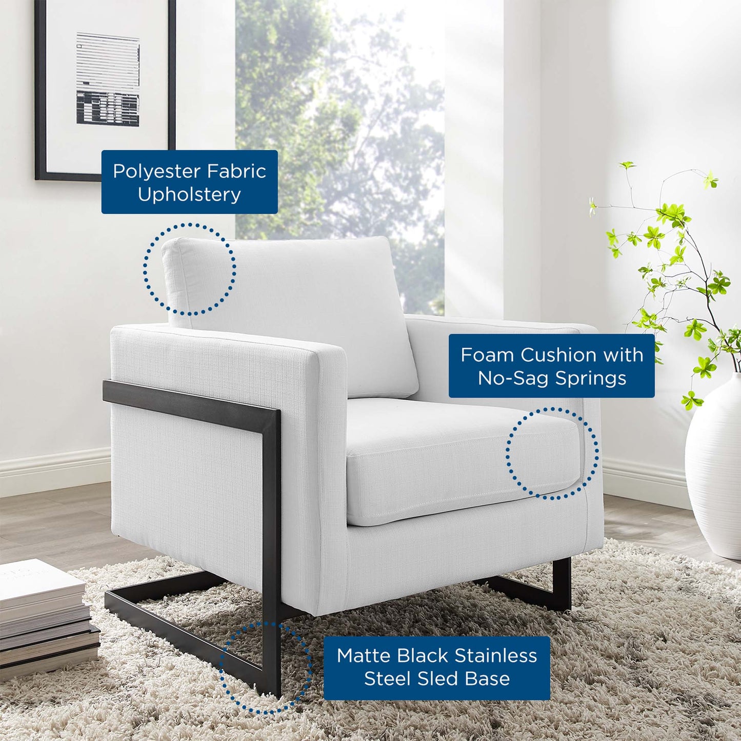 Posse Upholstered Fabric Accent Chair by Modway EEI-4391-BLK-WHI