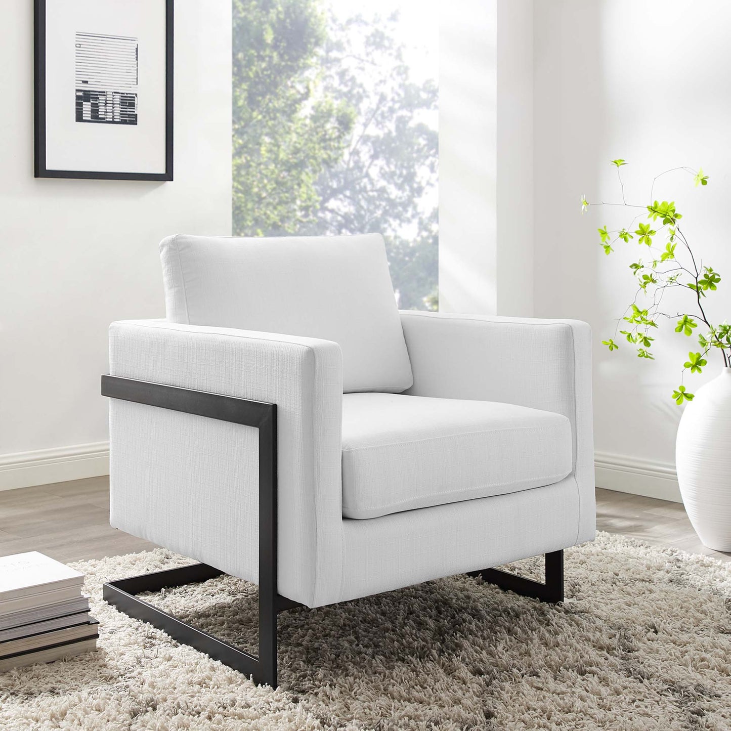 Posse Upholstered Fabric Accent Chair by Modway EEI-4391-BLK-WHI