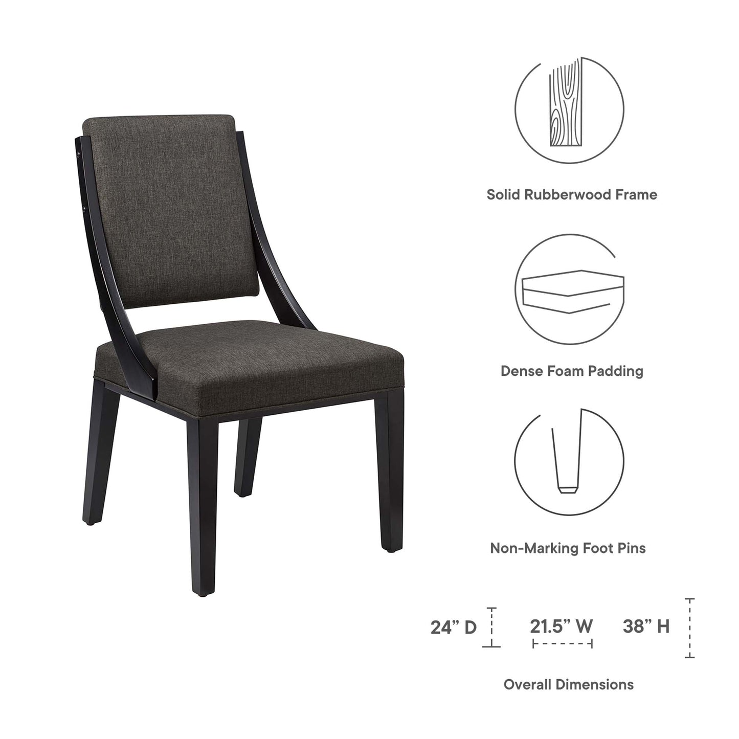 Cambridge Upholstered Fabric Dining Chairs Set of 2 by Modway EEI-4553-GRY