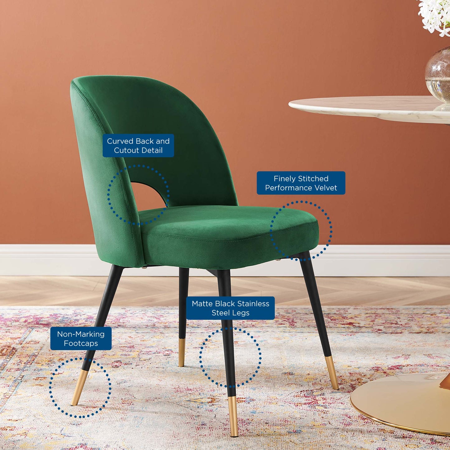 Rouse Performance Velvet Dining Side Chairs Set of 2 by Modway EEI-4599-EME