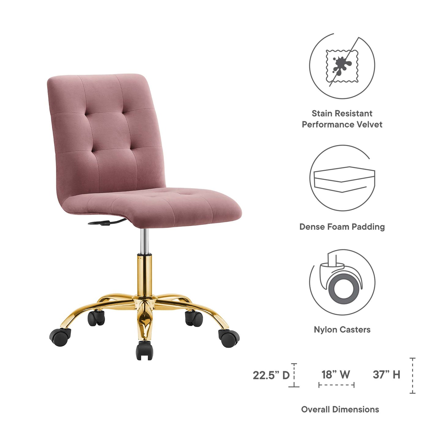 Prim Armless Performance Velvet Office Chair by Modway EEI-4973-GLD-DUS