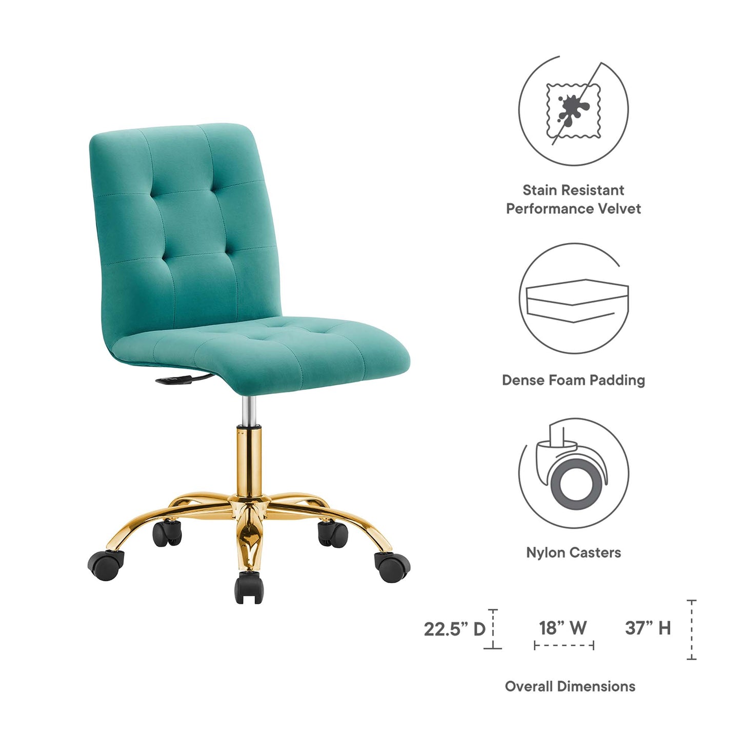 Prim Armless Performance Velvet Office Chair by Modway EEI-4973-GLD-TEA
