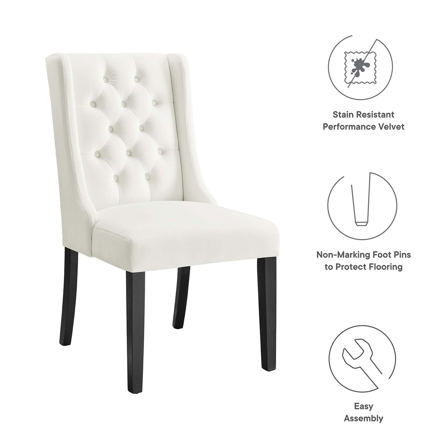 Baronet Performance Velvet Dining Chairs Set of 2 by Modway EEI-5013-WHI