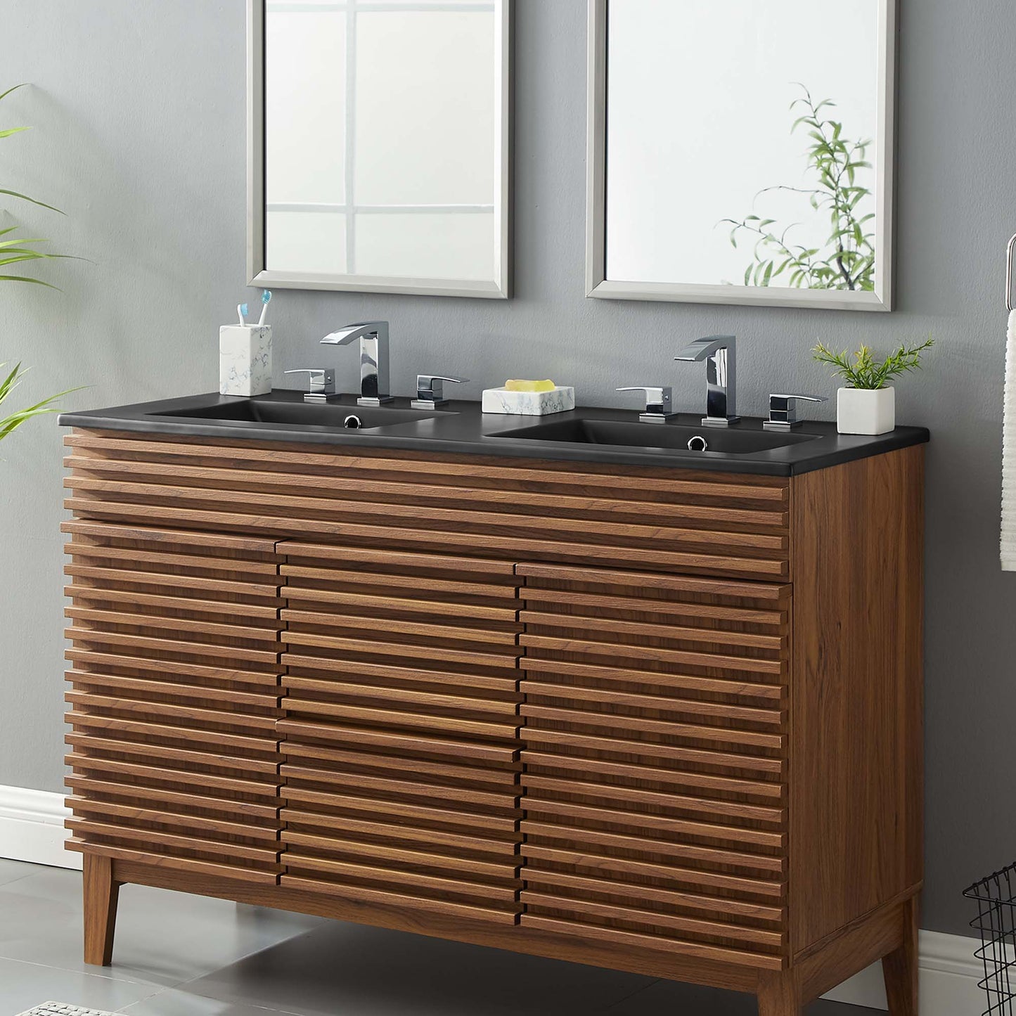 Cayman 48" Double Basin Bathroom Sink by Modway EEI-5073-BLK