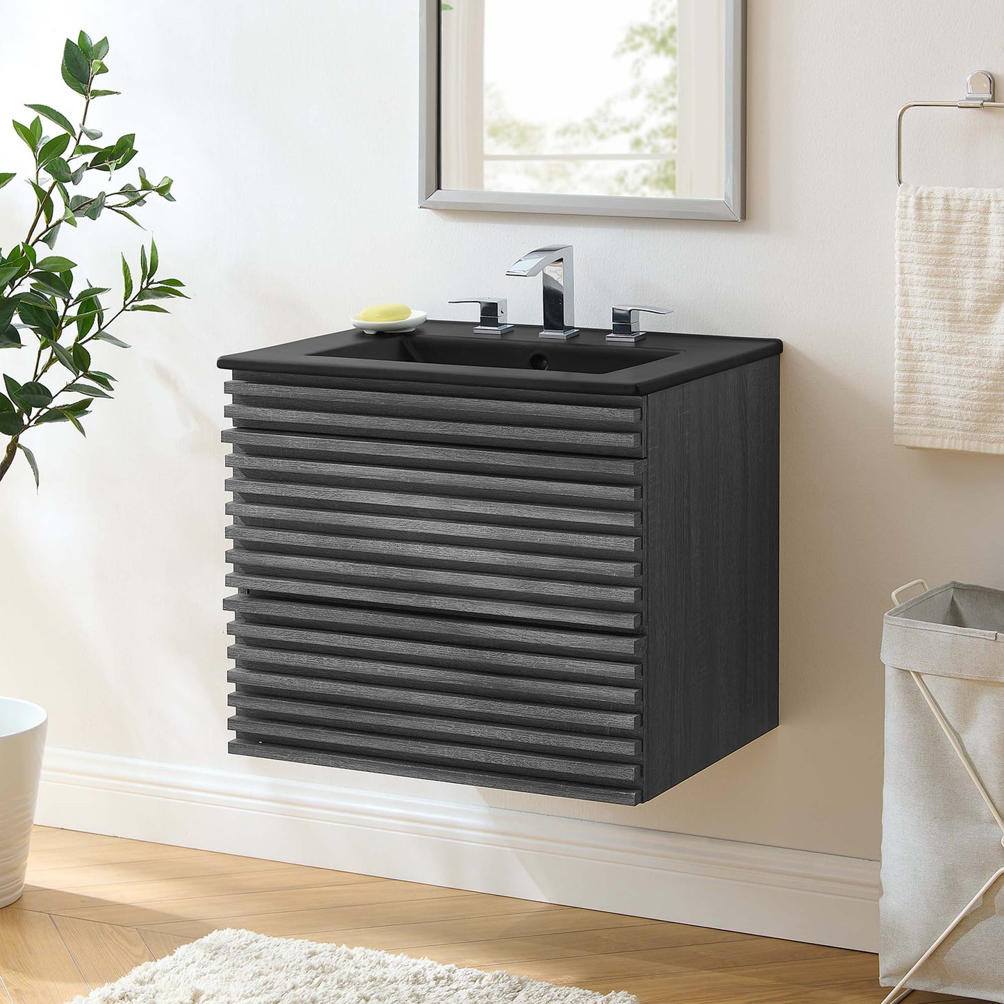Render 24" Wall-Mount Bathroom Vanity by Modway EEI-5364-CHA-BLK